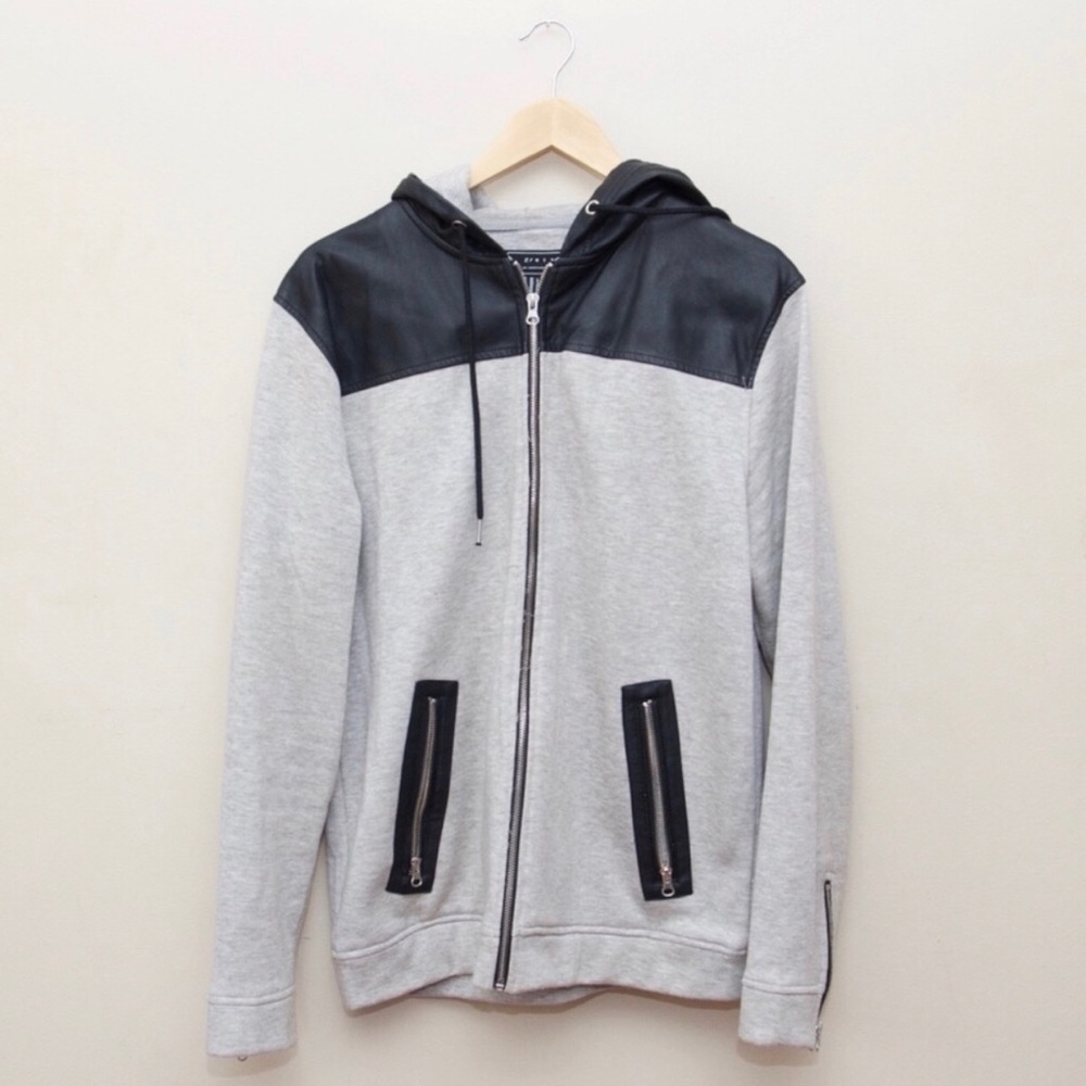 Forever 21 Men faux leather trim hooded jacket